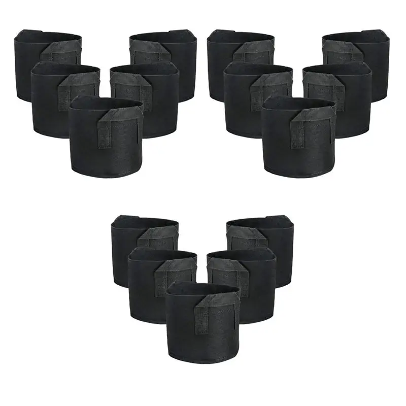 A04G-Fabric Pots Container, 15 Pack 3 Gallon Plant Grow Bags, Fabric Containers With Strap Handles For Potato, Flower