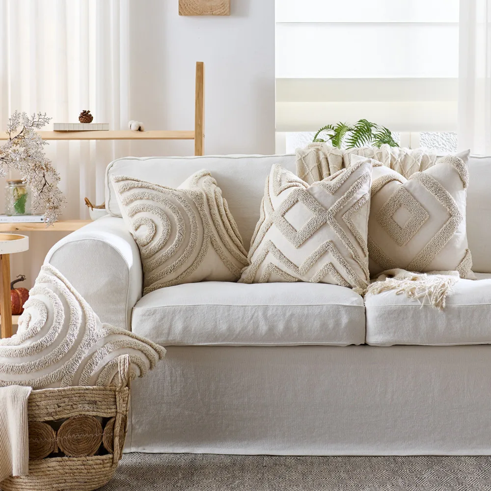 2pcs Boho Chic Woven Abstract Cushion Cover Tufted Soft Luxury Decorative Throw Pillowcases For Sofa Bed Living Room Aesthetic