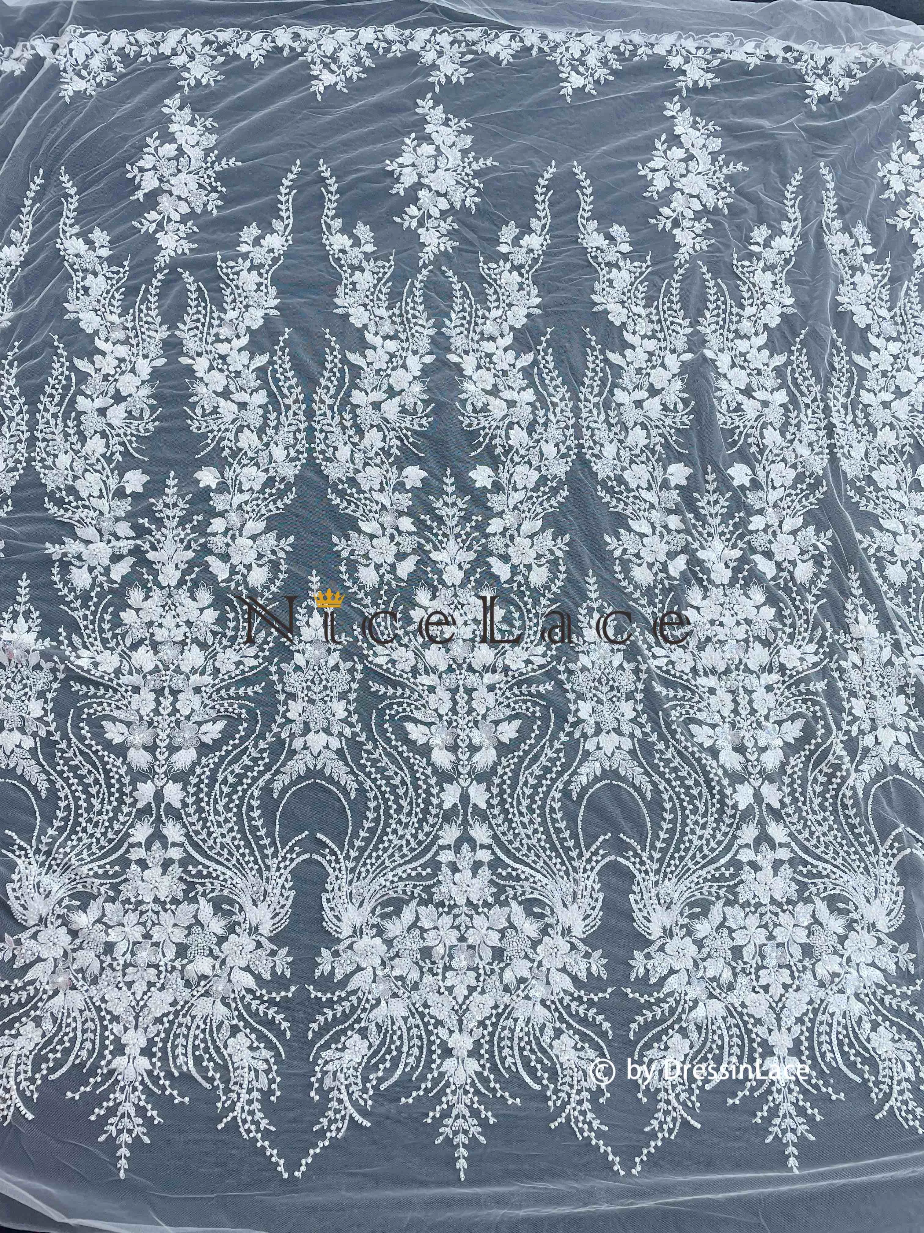 Nicelace High Quality off white Embroidered Lace Fabrics With Beads And Sequins For Bride Wedding Gowns Garments