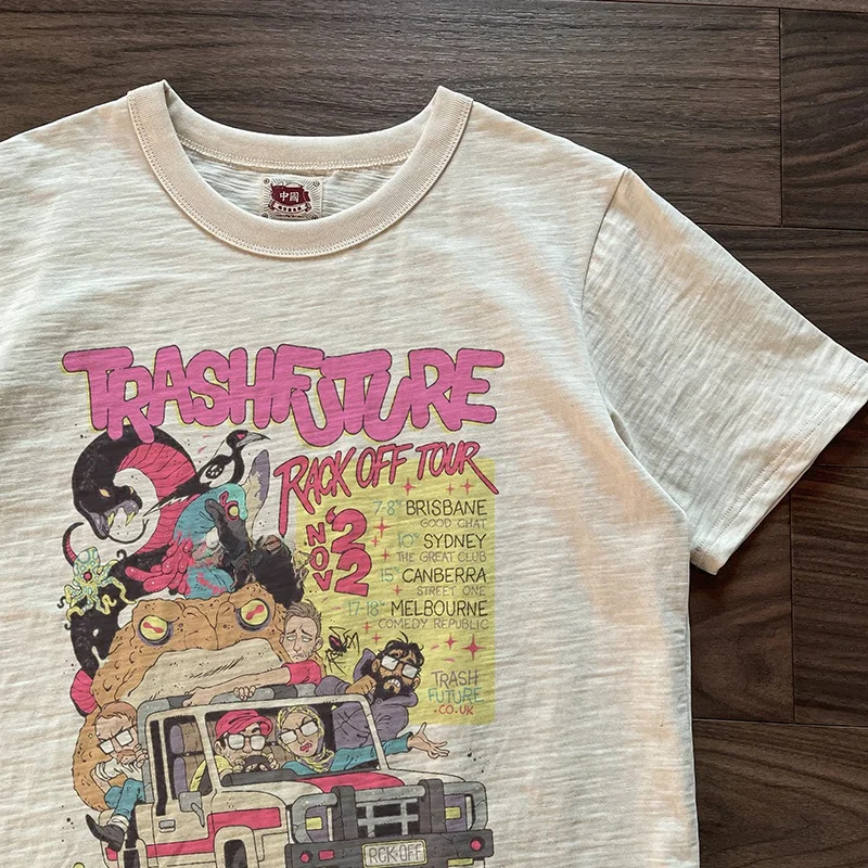 Exianen Vintage ort Sve T-irt ex Loose Fit Cartoon Illustration Versatile Casual round Ne Cotton Breathable