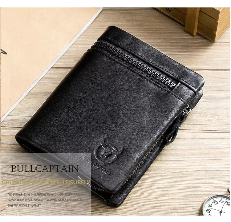 BULLCAPTAIN Herren-Geldbörse mit RFID-Blockierung, Reißverschluss, Leder-Geldbörse für Herren, Bifold-RFID-Kartenhalter – Detail 5