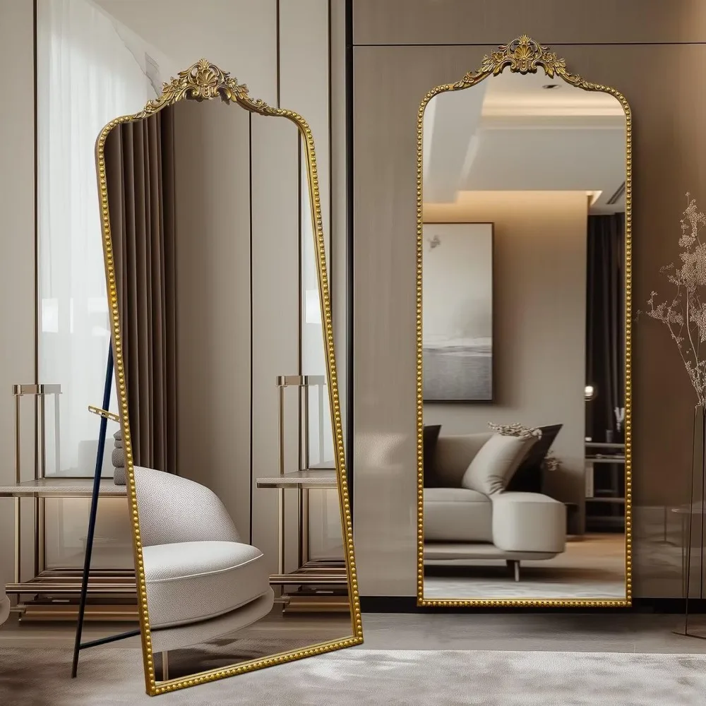

75’’x30’’ Antique Vintage Ornate Baroque Full Length Floor Mirror, Thick Glass Heavy Duty Full Body Mirror w/Free Standi