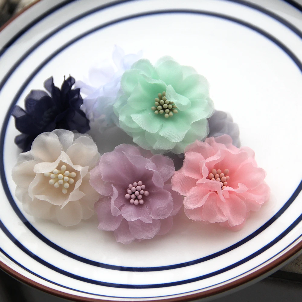 

4CM Handmade Chiffon Multilayer Fabric Cored Flowers For DIY Hair Accessories Hats Headband Wedding Dress Decoration