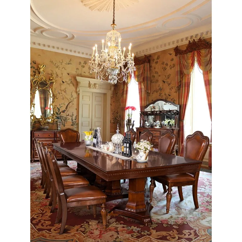 American villa large dining table 4 meters 5 meters all solid wood dining table and chair combination
