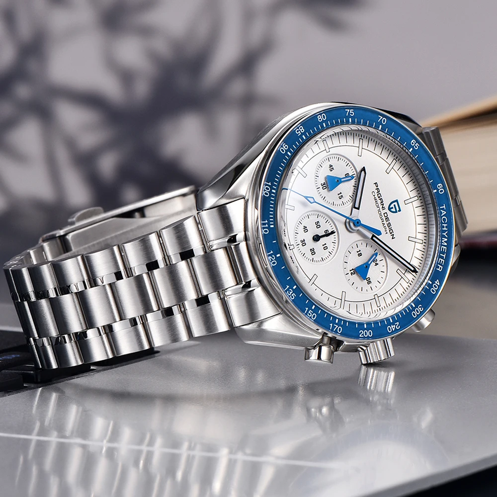 

PAGANI DESIGN 2025 New Blue and white Watch Men Luxury Sapphire crystal Quartz Watch For Men Sport Speed Chronograph VK63 Movt