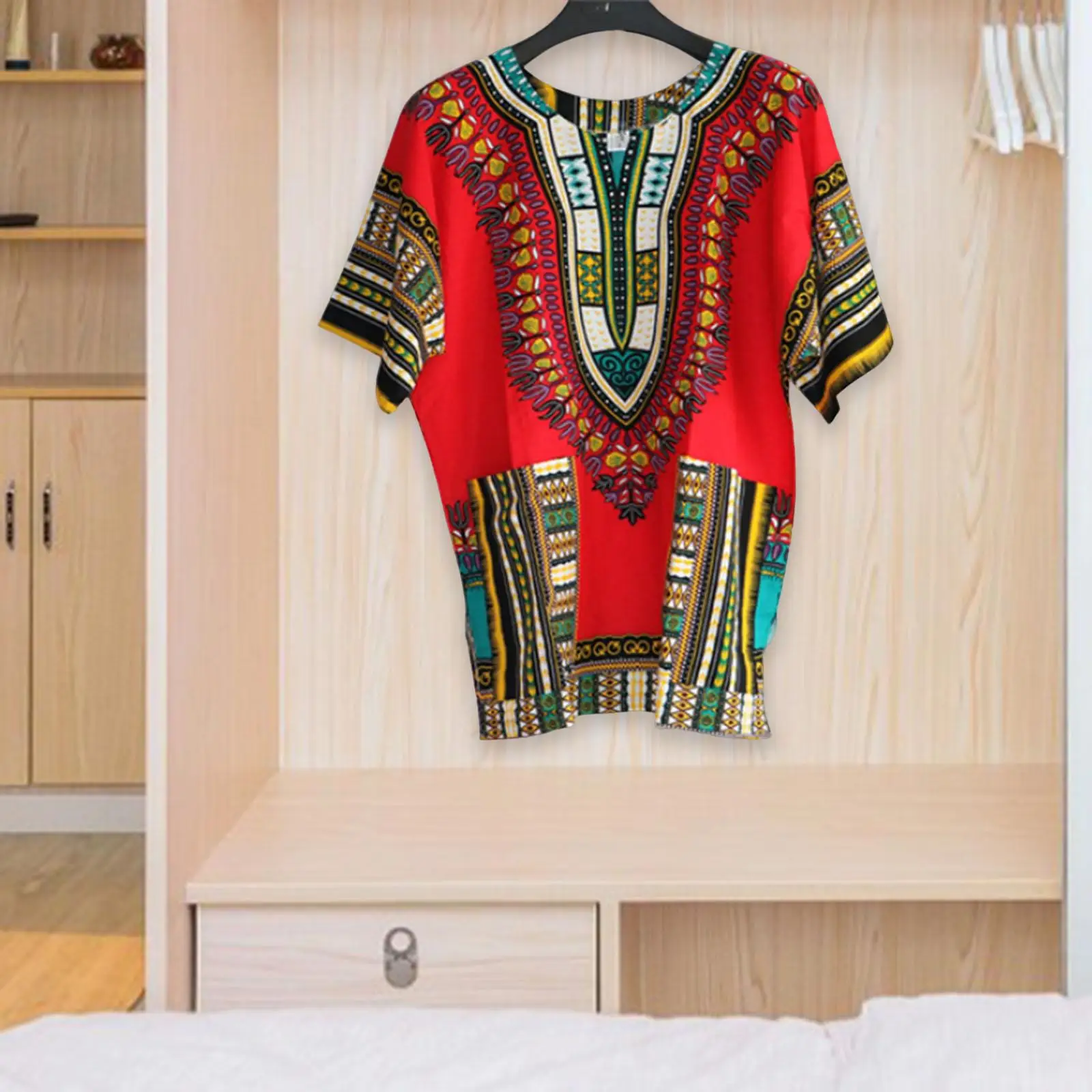 African Traditional Dashiki T Shirt Floral Geometric Print Cotton Blend Loose Fit Unisex Clothing for Men Women Casual Summer view 2