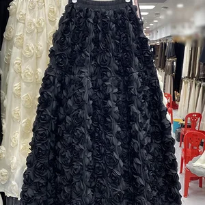 3D -weißer Blumenrock, Linie A, elastisch, hohe Taille, weiblich, französisch, schick, elegant, lange Röcke, Dropshipping 8 Hauptverkaufsrock 3D - №2