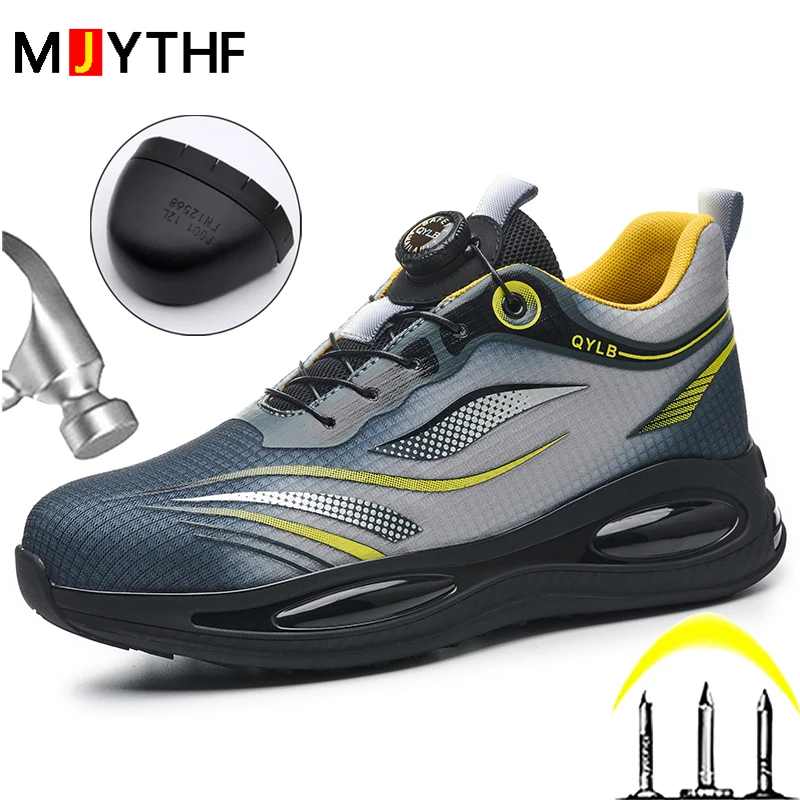 Fashion Rotating Button Men's Sports Shoes Anti-Smash Anti-Puncture Safety Shoes Work Sneakers Indestructible Shoes Non-Slip