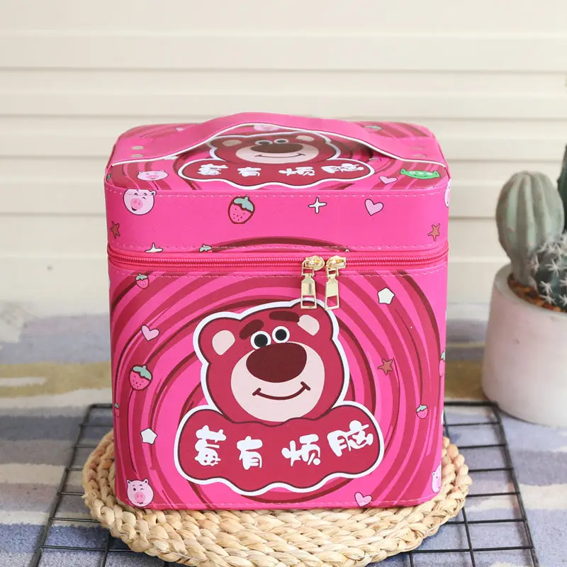 Disney Lotso-Sac à cosmétiques portable, sac de rangement de grande capacité, motif de dessin animé créatif, doux et mignon, simple et à la mode