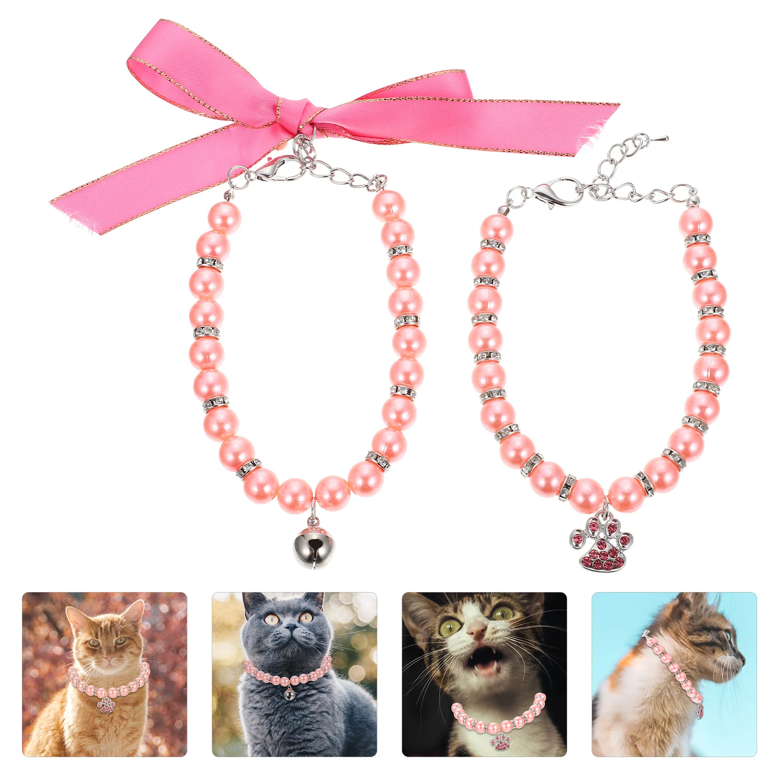 

2pcs Cat Collar For Girl Cats Puppy Pearl Necklace Kitten Decorative Collar Pet Neck Ornament Fancy Reusable Lightweight Party