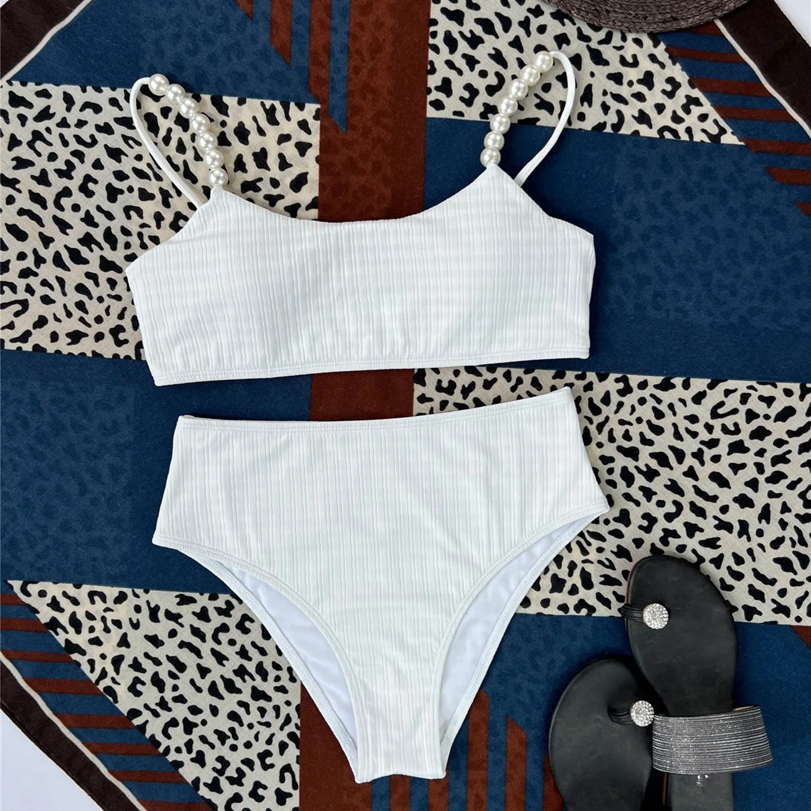 Witte Parel Bikini 2024 Nieuwe Badpak Met Hoge Taille Badkleding Dames Bikini Set Push-Up Badpak Voor Dames Biquinis Strandkleding