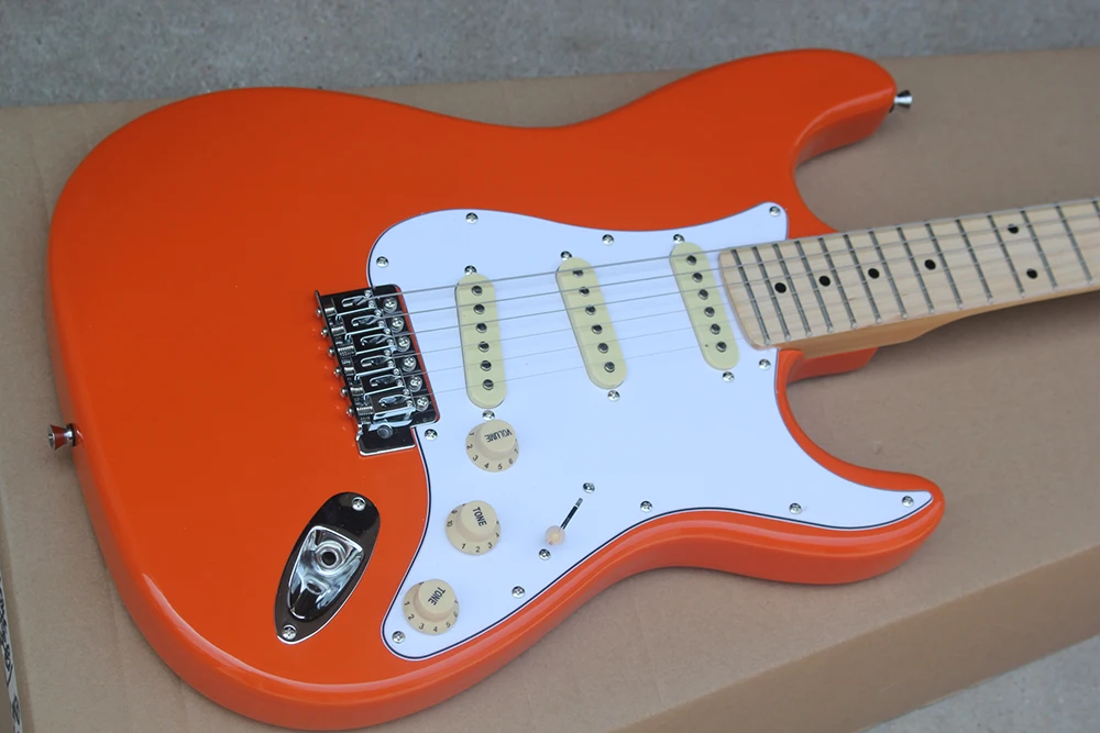 Orange 6 Strings Electric Guitar with  Maple Fretboard,SSS Pickups,Can be Customized