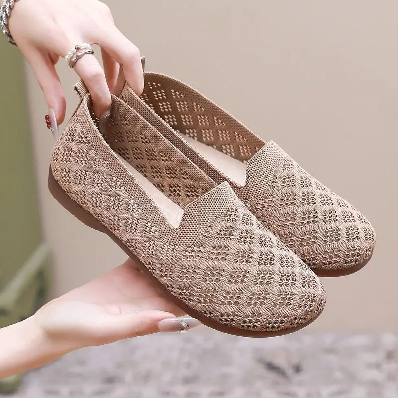 Women's Summer Hollow Knit Loafers Slip On Lightweight Soft Sole Breathable Casual Walking Flat Shoes