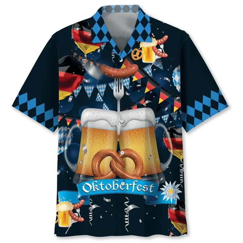 Full Print Oktoberfest Celebrations Hawaiian Shirt For Men Casual Short Sleeve Beer Pattern Men's Beach Shirts Blouse Camisa