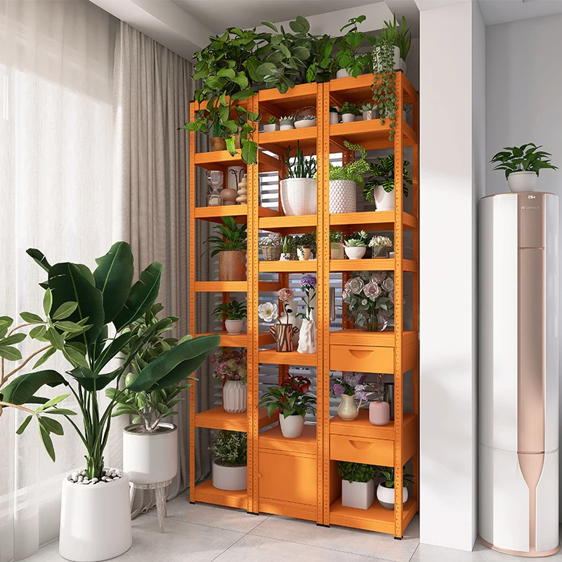 

Fengyang оранжевая углеродистая сталь седьмого пола, бытовая балконная стойка от пола до потолка, повышающая компактная стойка для цветов для мелочей