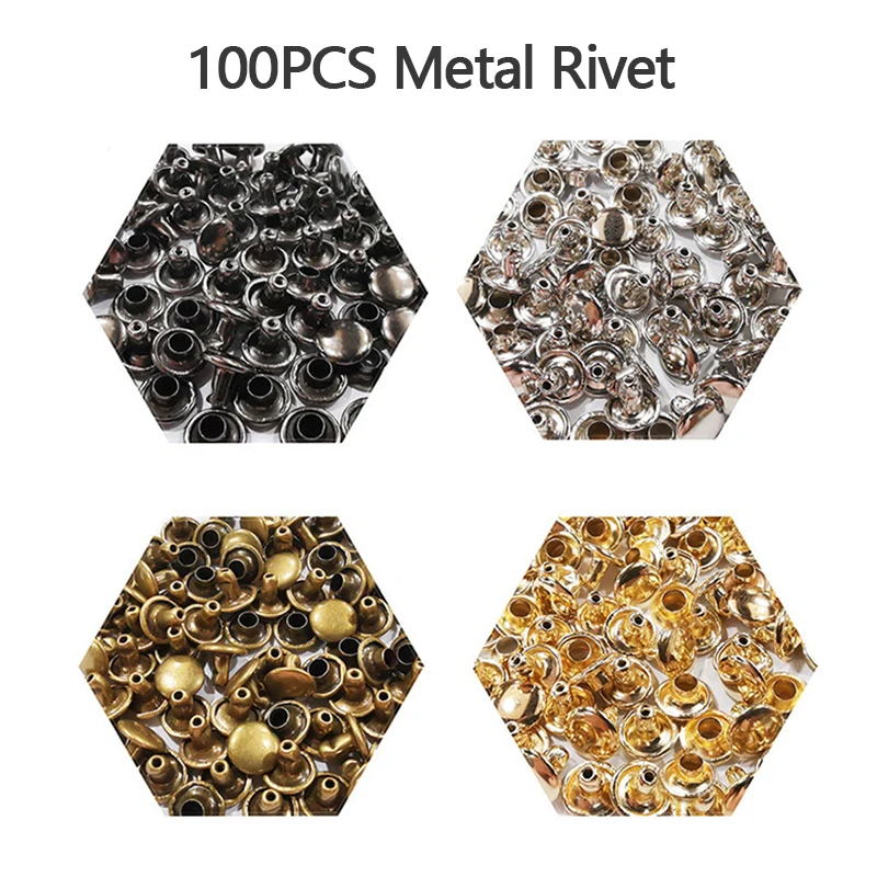 100PCS 6X6mm Double Hat Metal Rivet Round Rivets DIY Belt Clothing Round Alloy Double-sided Bump Fastener Bag Button Accessories