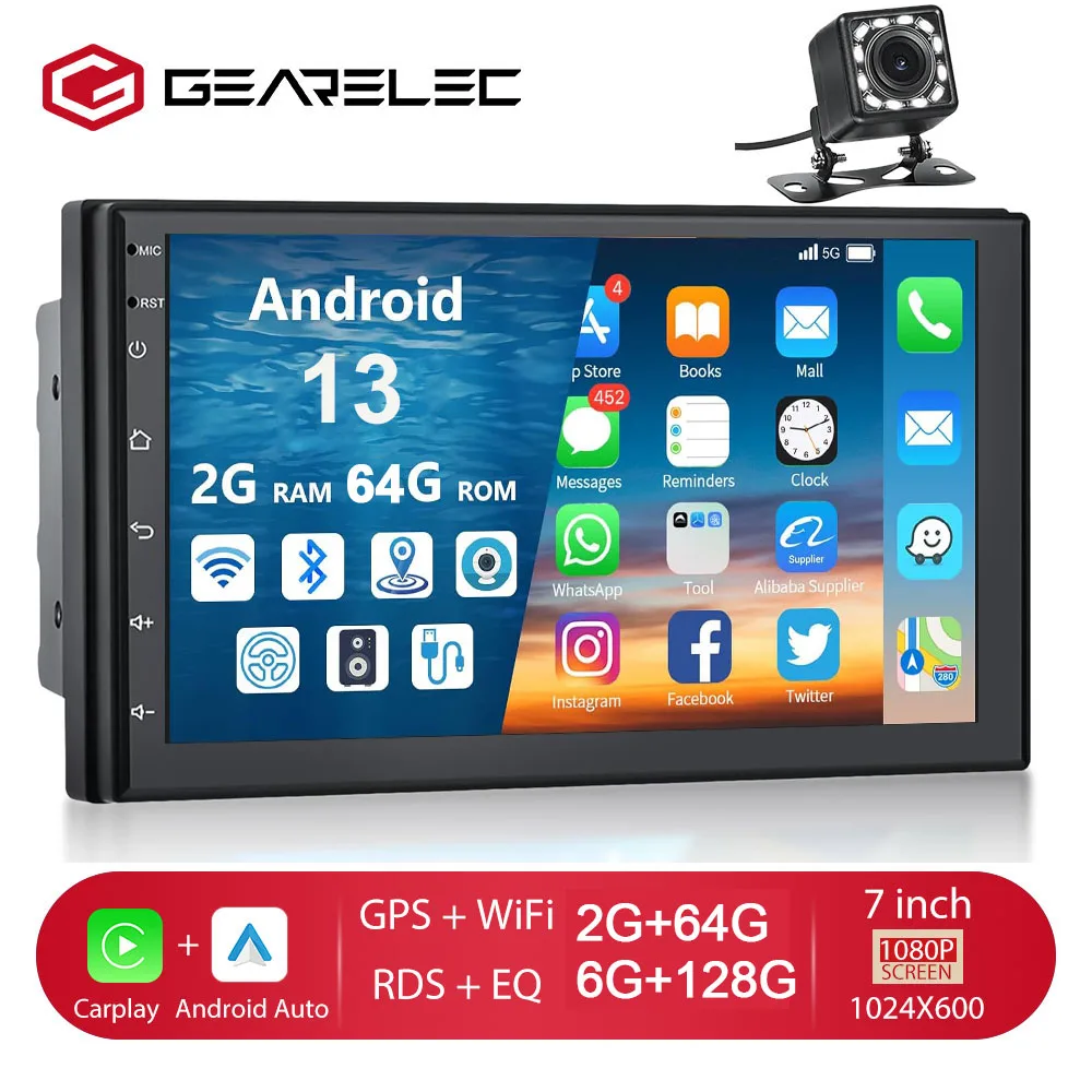 Car Radio 2 Din Multimedia Video Player Carplay Android Auto Android 13 Universal 7 Inch 2 din android Navigation Auto Stereo