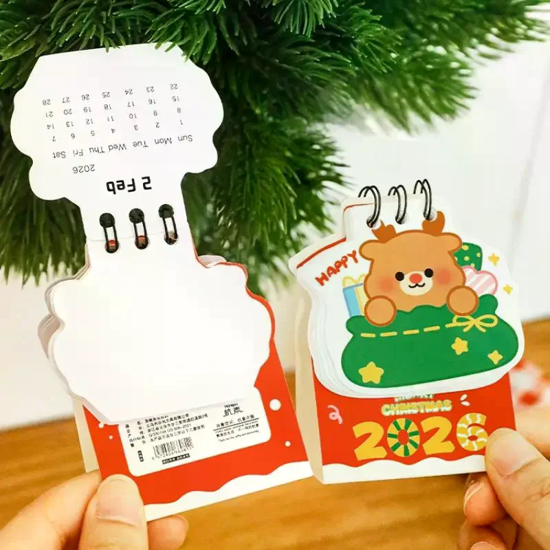 2026 Christmas Desk Calendar Mini Cartoon Cute Patterns Table Calendar Creative Desktop Decoration Daily Planning Small Monthly