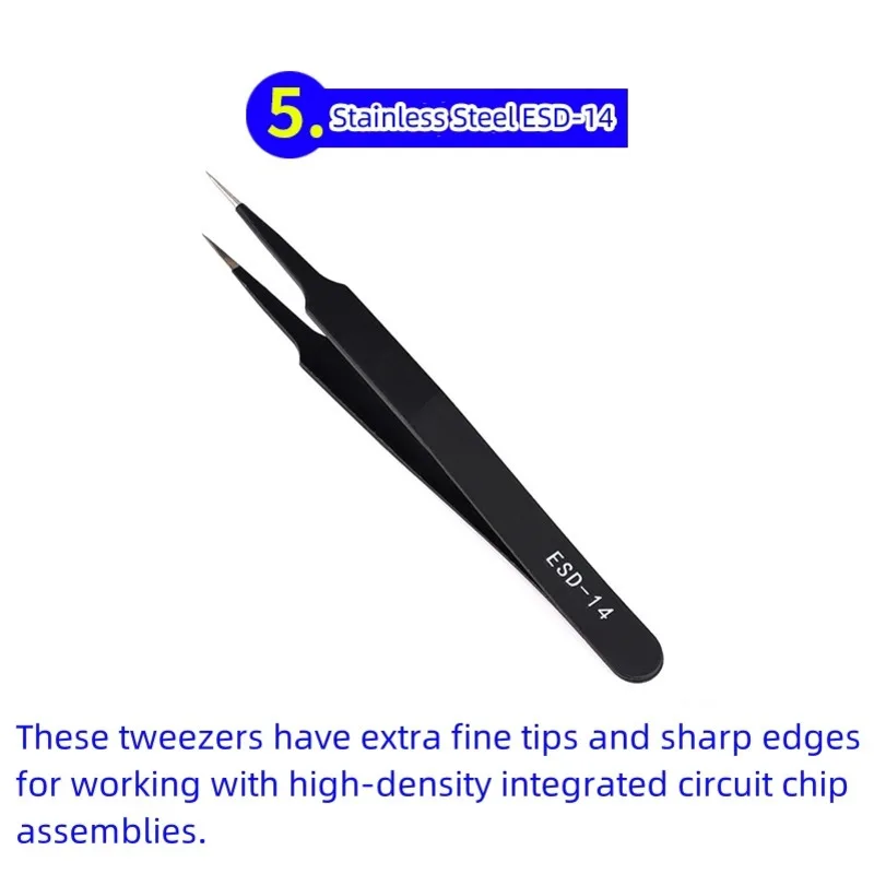 6pcs Stainless Steel Hand Polished Tweezers BGA Jumper Non-Magnetic Micro Soldering Forceps Repair Tools Huimintong