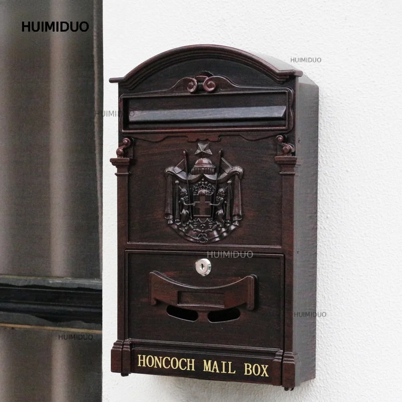 European-style Retro Villa Mailbox with Lock, Outdoor Waterproof Wall Mount Letter & Suggestion Box