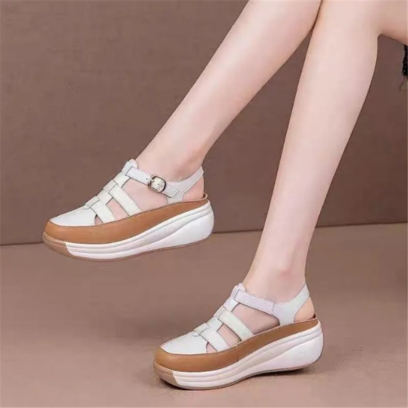 4cm kobiety sandały styl boho letnie buty dla kobiet letnie klapki na obcasie Gladiator Sandalias Mujer eleganckie kliny buty