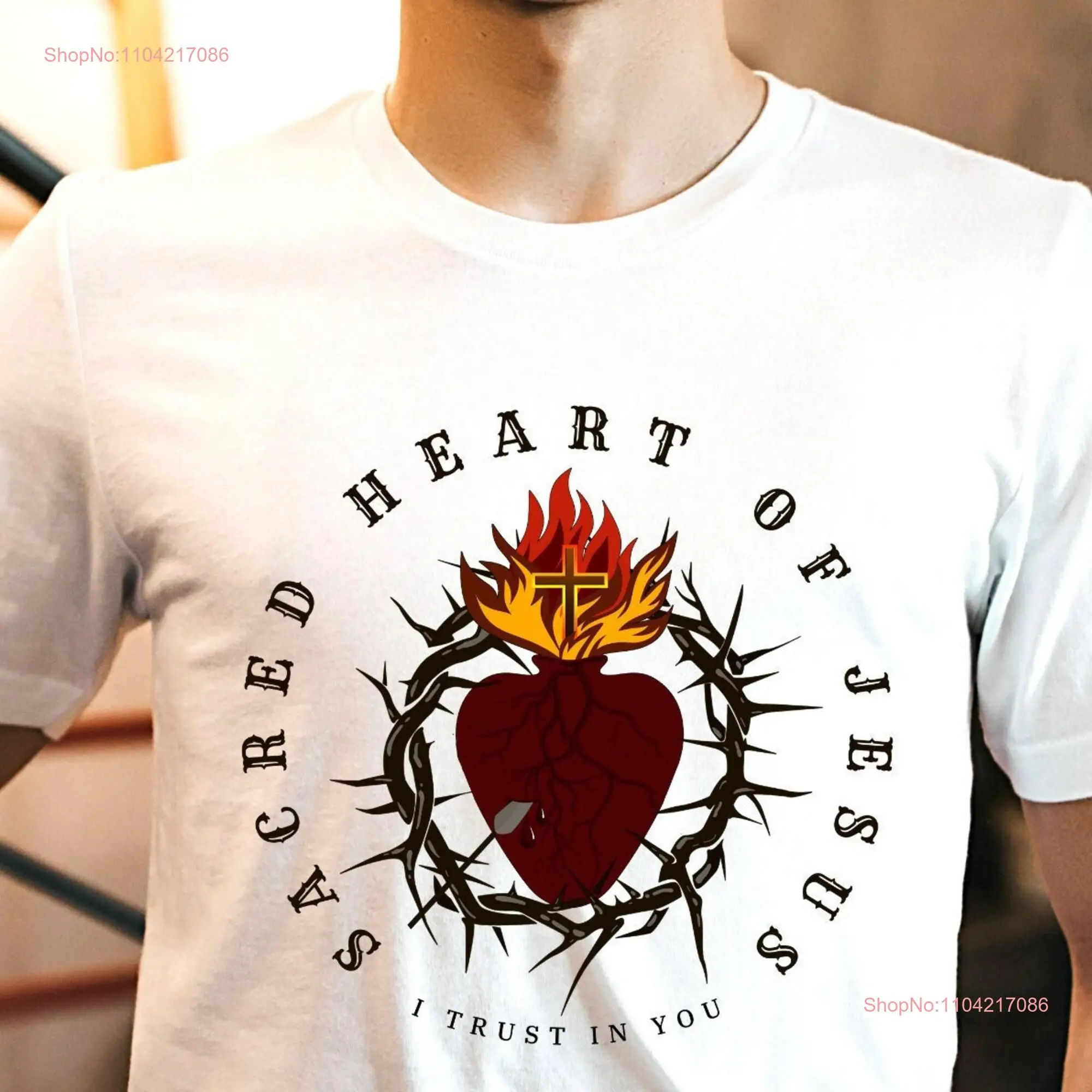 Sacred Heart of Jesus T shirt for Men Traditional Catholic Clothing Latin Mass long or short sleeves