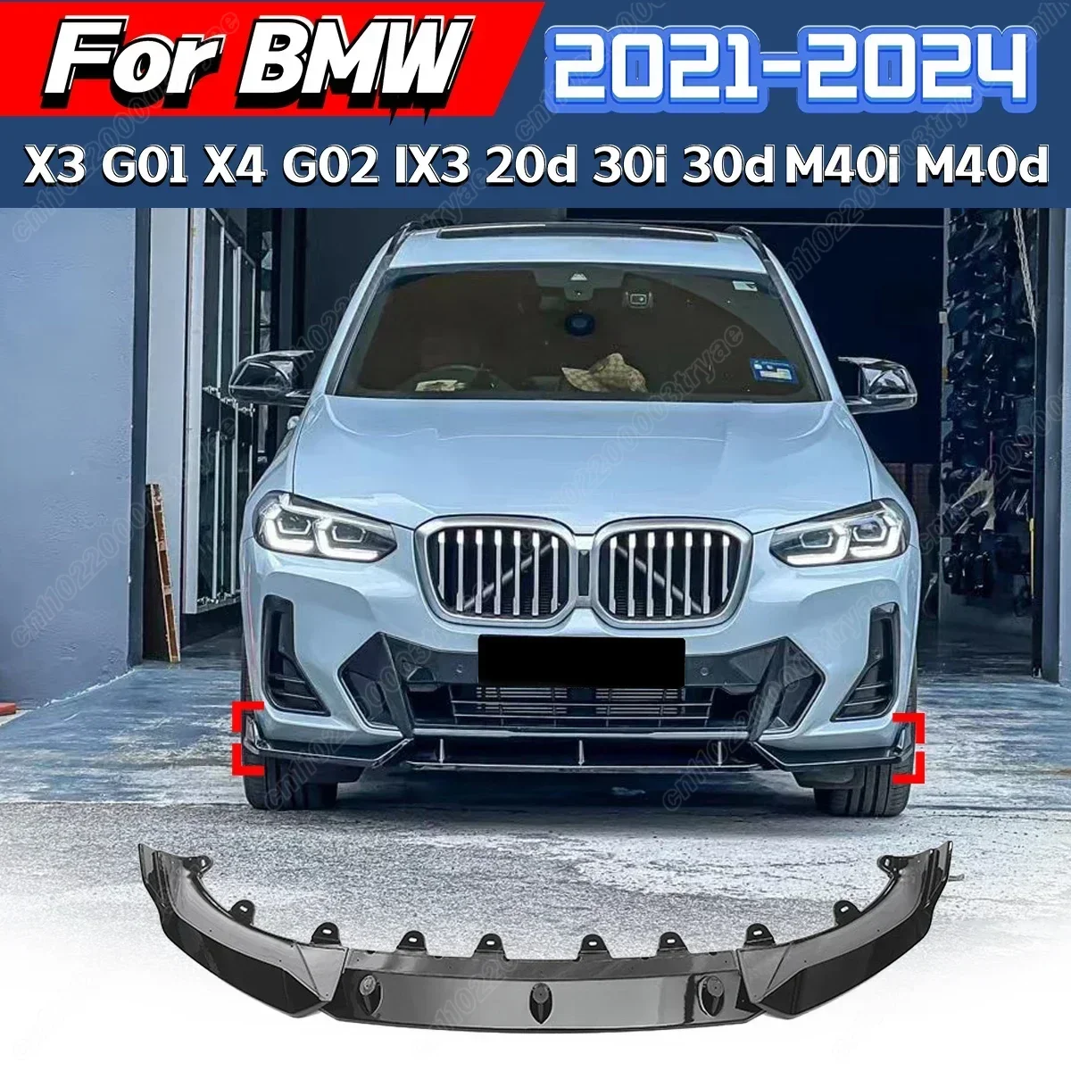 

3-Piece Front Bumper Spoiler Lip For X3 G01 X4 G02 IX3 20d 30i 30d M40i M40d 2021 2022 2023 2024 M Performance Flow Diffuser Kit