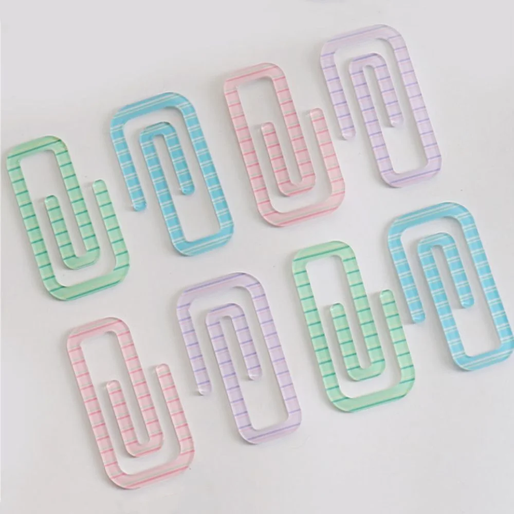 Mini Paper Clip Shape Striped Bookmark Candy Color Simple Book Page Marker Durable Book Decorative Ledger Bookmark Books