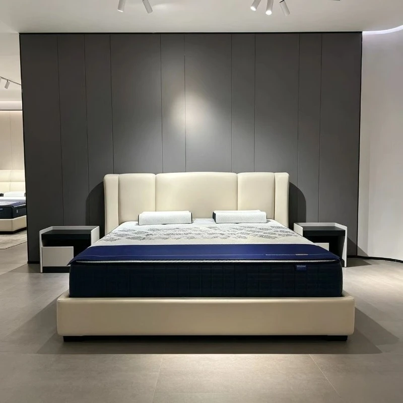 Master bedroom environmentally friendly microfiber leather soft bed, bedside cowhide bed