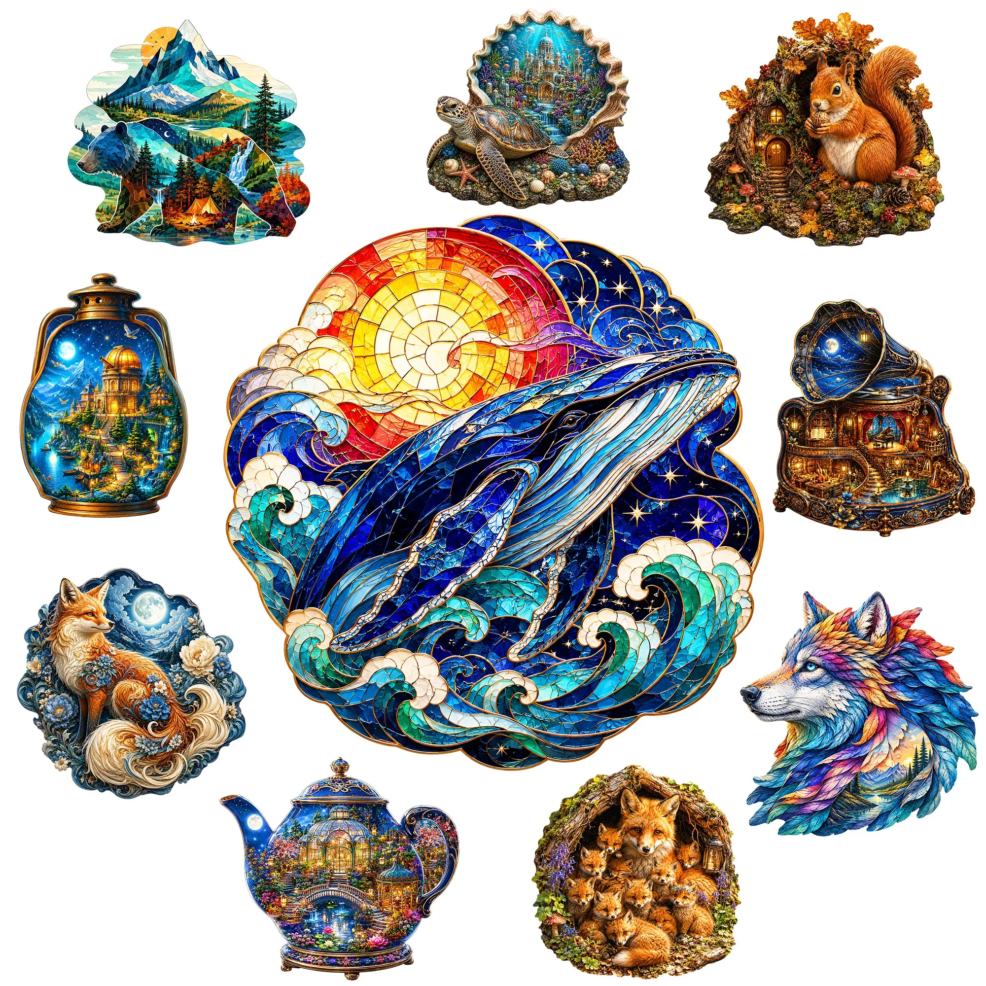 Whale Ocean Fantasy Marine Scenery Wooden Animal Jigsaw Puzzle Educational Toy Brain Teaser Unique Gift Idea for Any Occasion
