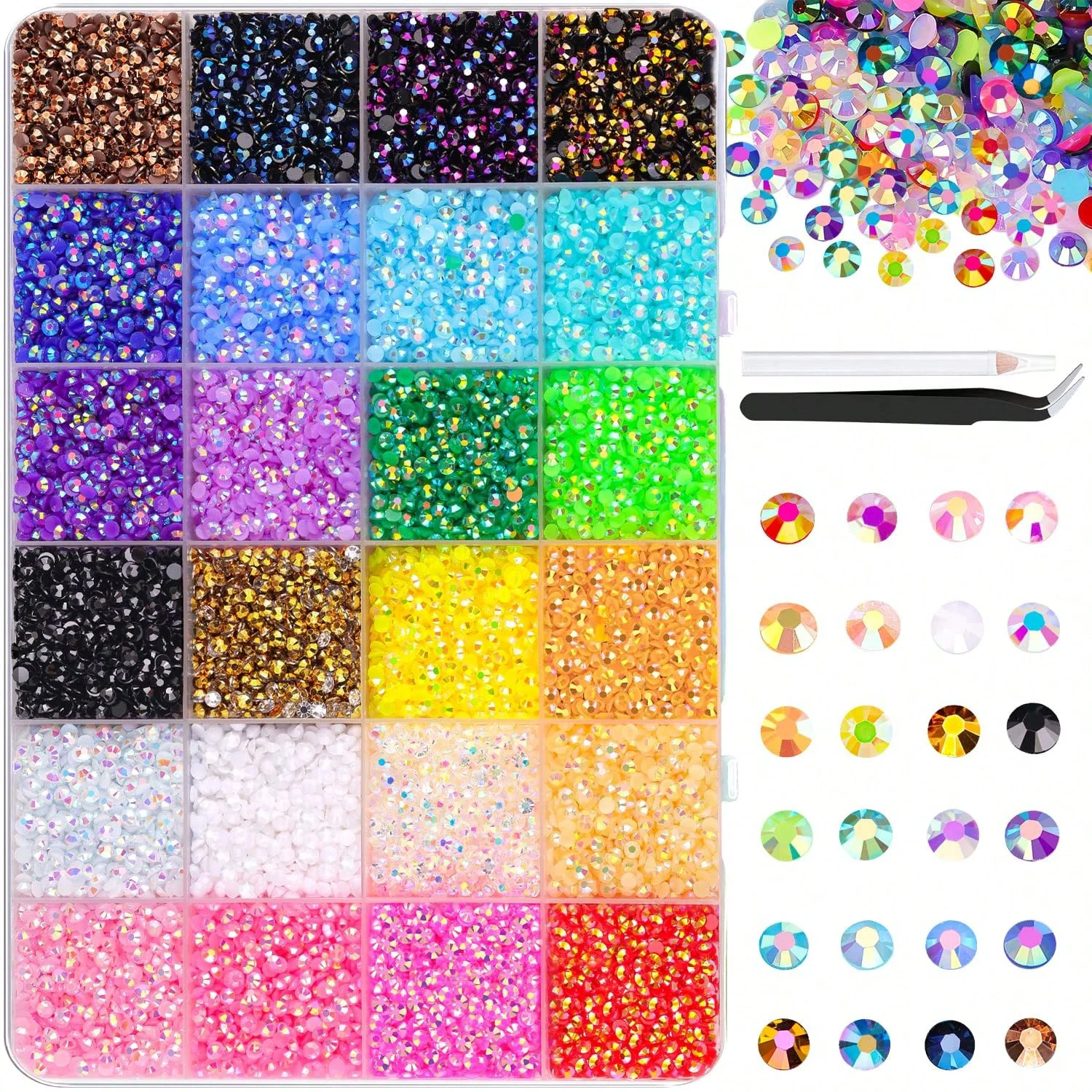 Buntes DIY-Harz-Strass-Set zum Verzieren, mehrfarbige 3mm Flachback-Edelsteine für Diamantkunst, Nagelkunst, Buchdekoration und Make-up