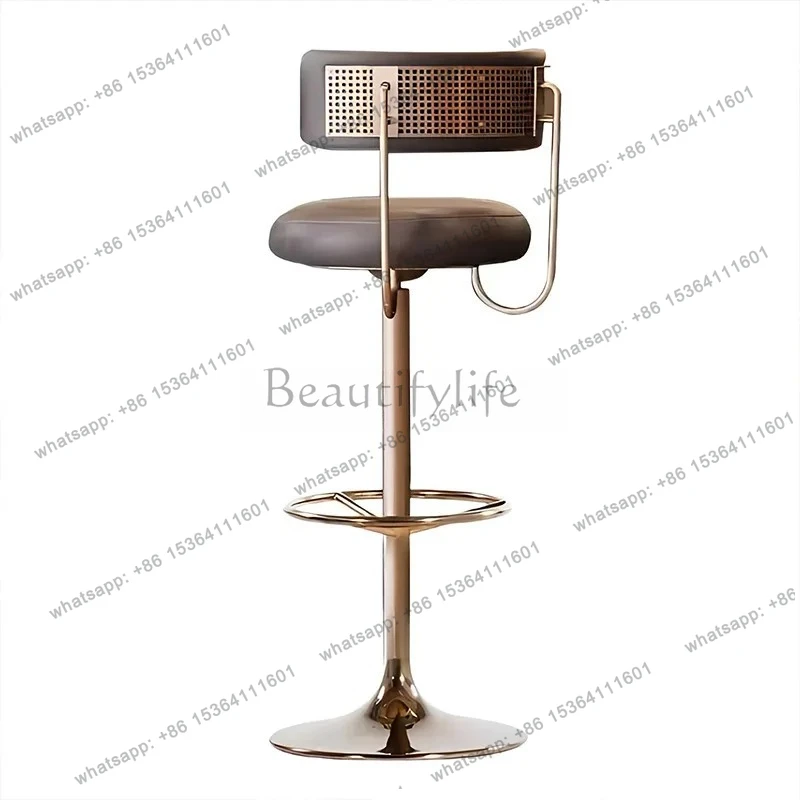 light Luxury Rotating Bar Chair Premium Home Backrest Island Bar Minimalist Stainless Steel High Stool