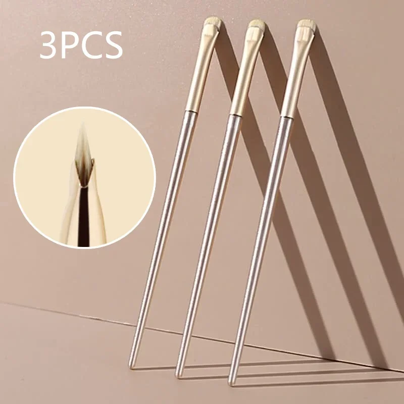 3 pennelli per trucco per eyeliner curvi, pennello per trucco per eyeliner di precisione, palpebra, strumenti cosmetici per occhi piccoli e sottili e affilati