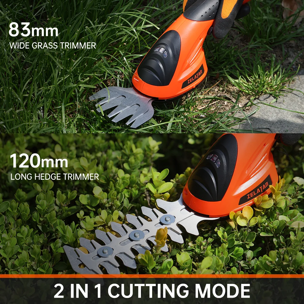 7.2V 2-in-1 Cordless Hedge Trimmers Electric Grass Trimmer Shrubbery Trimmer Handheld Shrub Shear Rechargeable Lithium-Ion Built