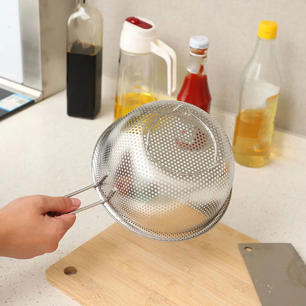 Household Stainless Steel Fine Mesh Strainer Basket Vegetable Fruit Drain Basket Rice Cleaner Kitchen Metal Mesh Strainer