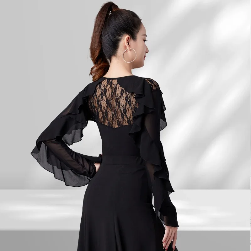 

customized national standard modern dance jumpsuit for women with chest cushions waltz Latin dance suit ballroom dress bodysuit