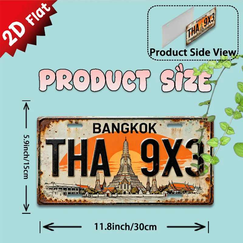 2D Flat -1pc, Vintage Metal Plaque for Decorative Use Only, Outdoor Sign & Wall Decor, THA 9X3 Metal Sign Featuring a Bangkok