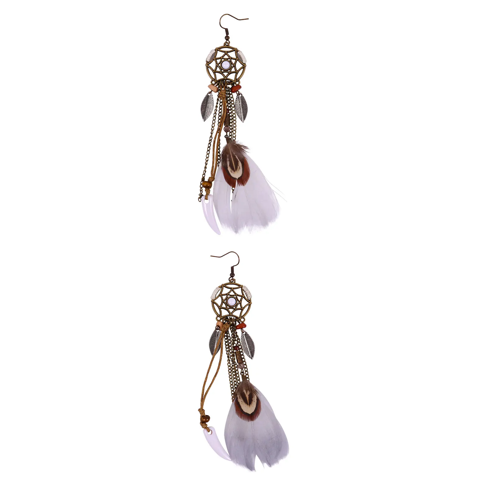 

Bohemian Dreamcatcher Leaf Long Dangle Earrings White Elegant Alloy Ear Drop Jewelry for Party Wedding