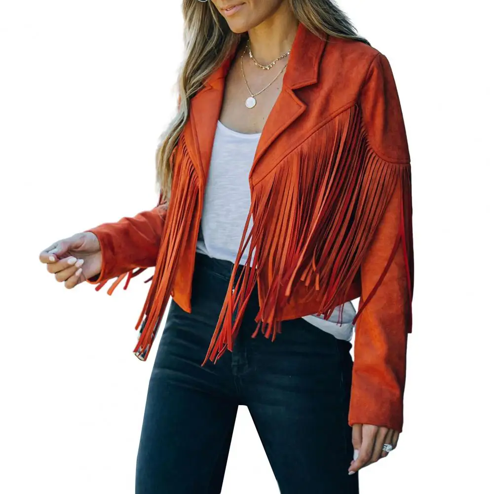 

Long Sleeve Open Front Coat Ladies Coat Stylish Fringe Tassel Cardigan Trendy Ladies Fall Spring Coat with Notch Collar for A