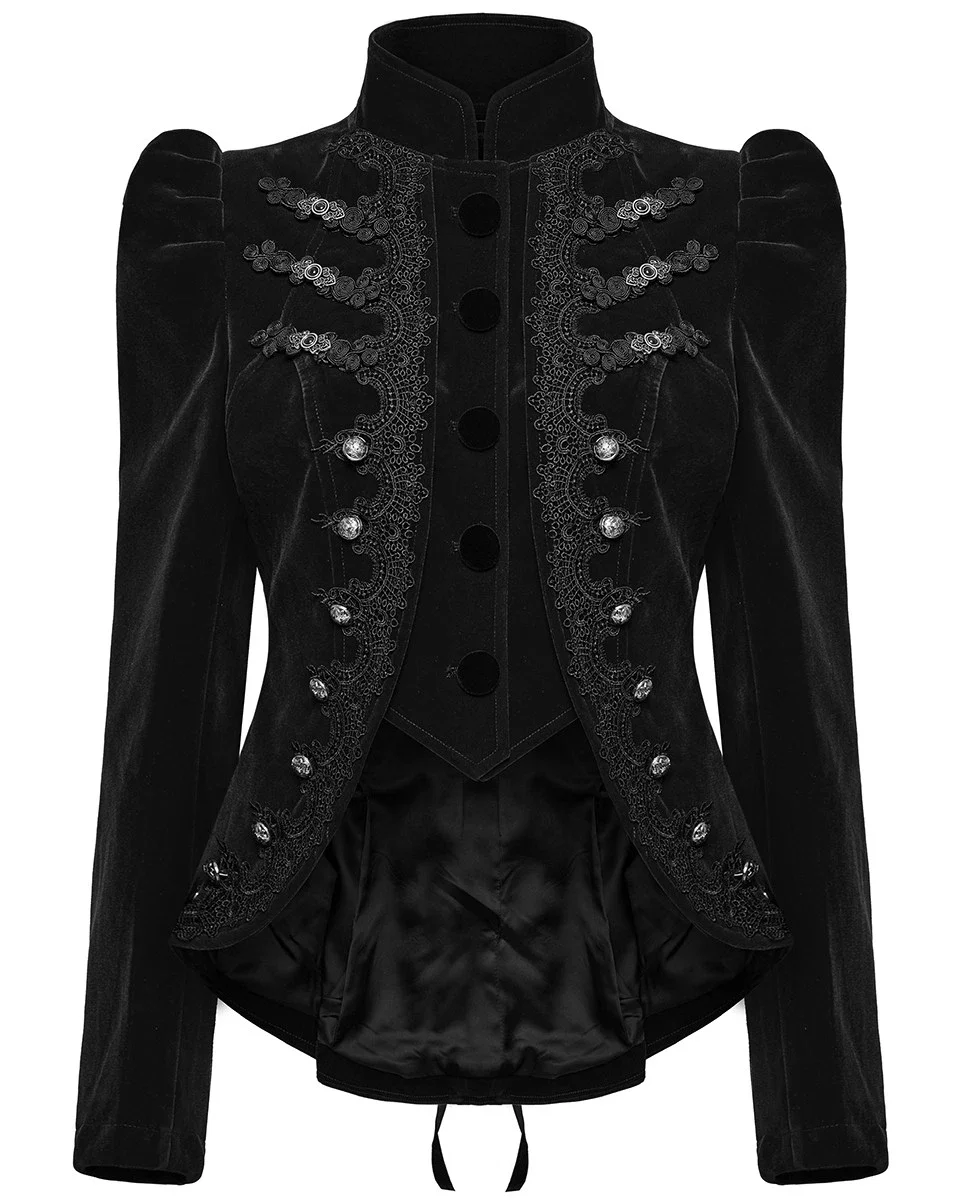 

New Victorian Rococo Queen Costume Black Velvet Short Jacket Womens Gothic Velvet Military Riding Coat