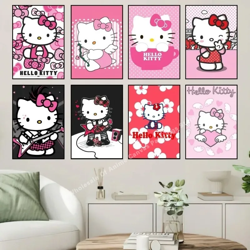 MINISO Sanrio Hello Kitty Cute Poster Prints Wall Painting Bedroom Living Room Wall Sticker Office Small