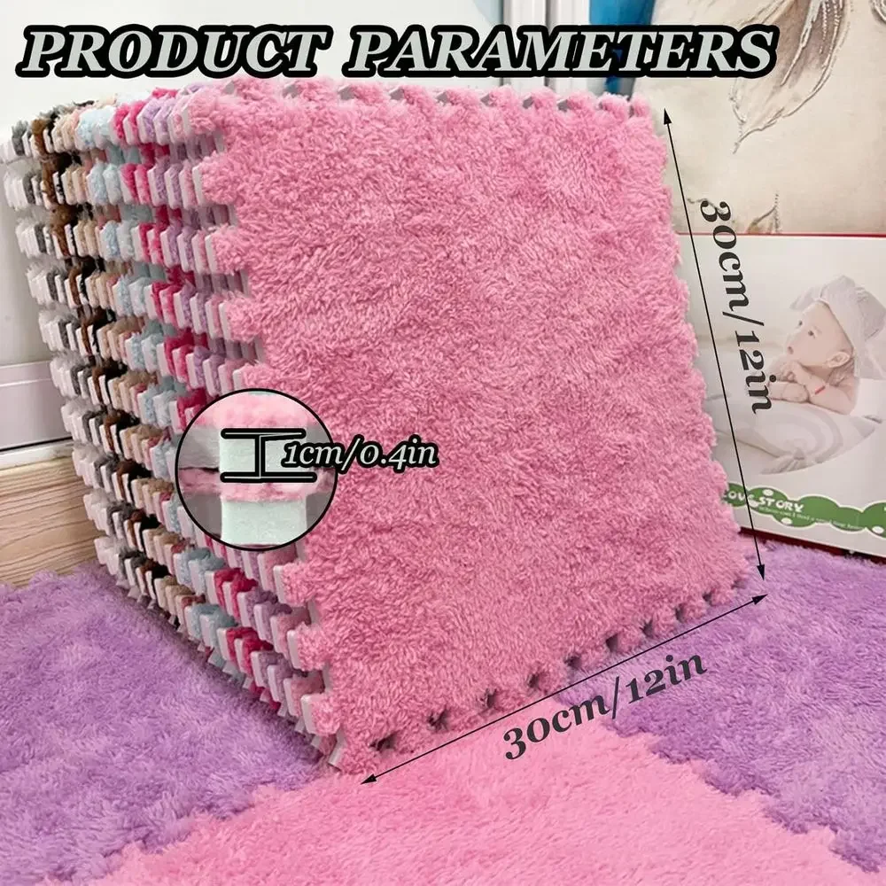 Interlocking Shag Patchwork Carpet Tiles, Jigsaw Play Mat, 36 Square Easy-Install Floor Mats, Pink & Cozy (One Size)