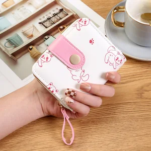 Japanese cute kitty wallets for ladies, short bag with zipper, moved holders, pink girls, cash clip, bifold wallet 11 Main Sales Bag pink - №6