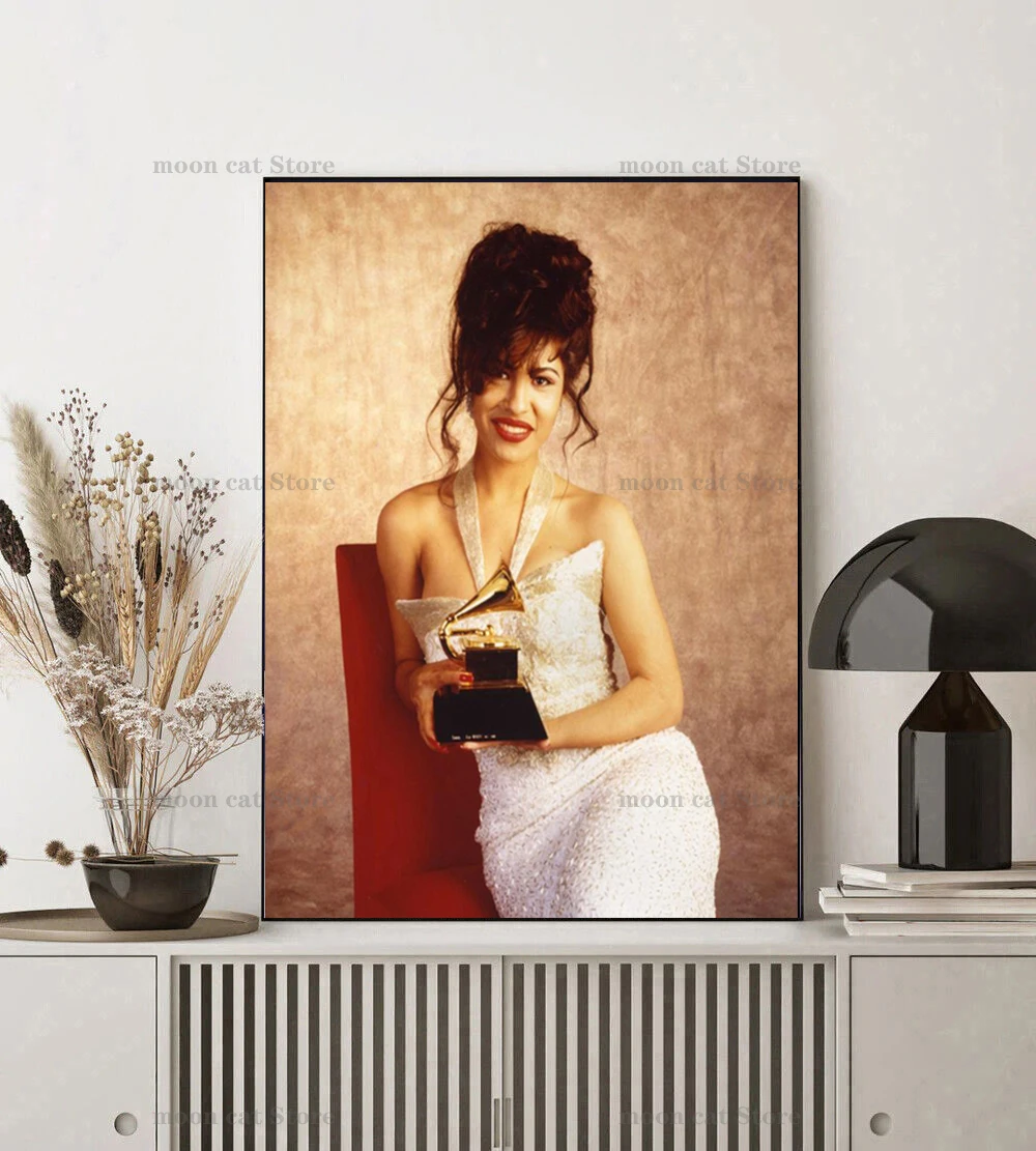 المغني سيلينا Quintanilla صورة صورة وقعت المشارك الموسيقى ستار قماش اللوحة الكلاسيكية خمر جدار الفن صور ديكور المنزل #5