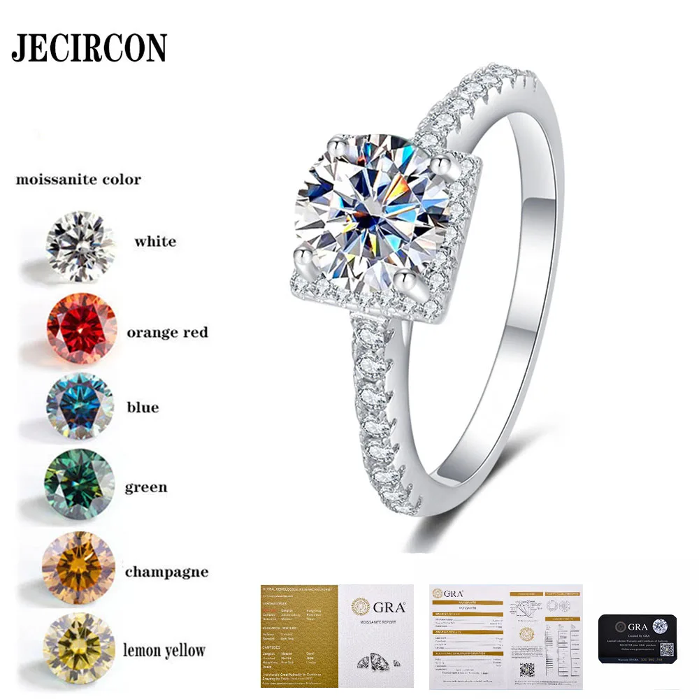 

JECIRCON Sparkling Moissanite Square Closed Ring Female Proposal S925 Sterling Silver 1 Carat Diamond Ring Light Luxury Fashion