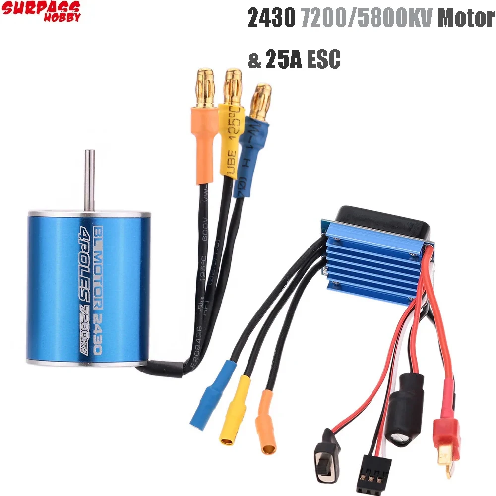 

Surpass Hobby 2430 5800KV 7200KV 4P Sensorless Brushless Motor 25A Brushless ESC Electric Speed Controller for 1/16 1/18 RC Car