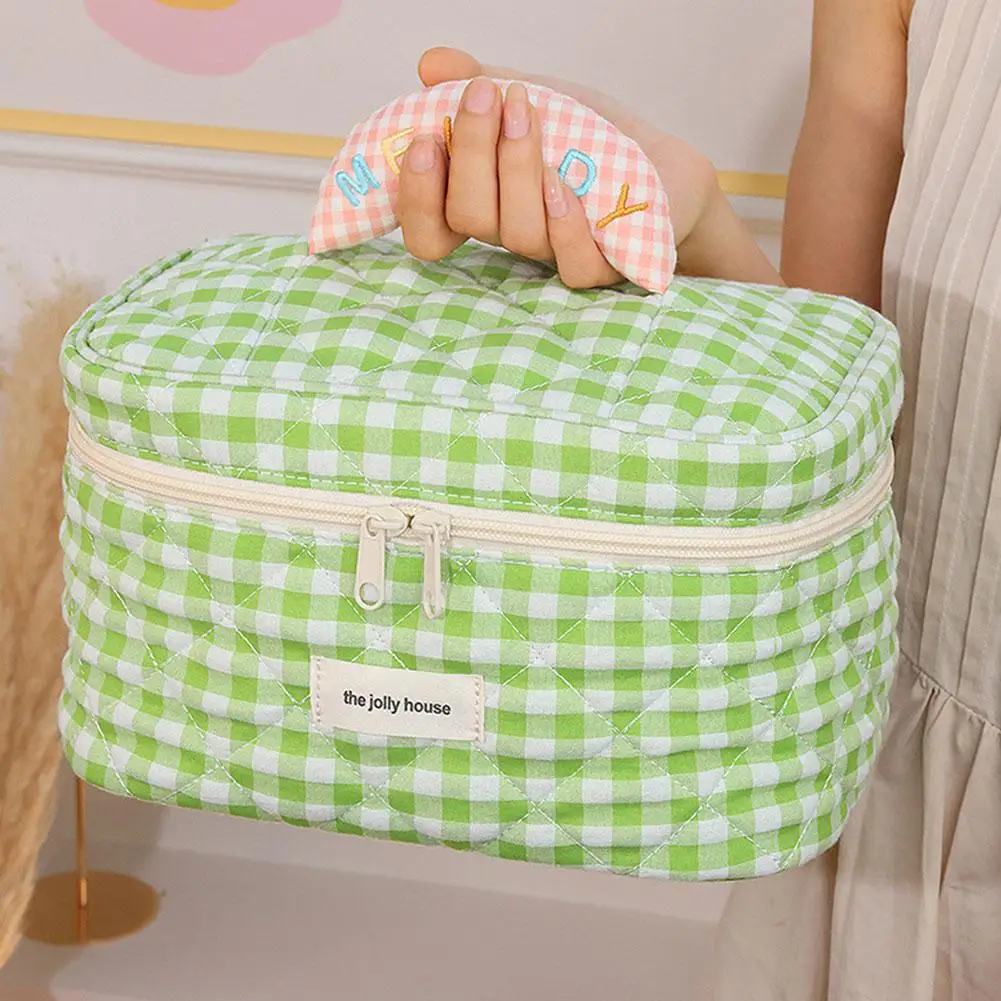 New Cute Lattice Cosmetic Bag Large Capacity High-Looking Waterproof Bags Makeup Organizer Tool Storage Practical Portable M3Q8