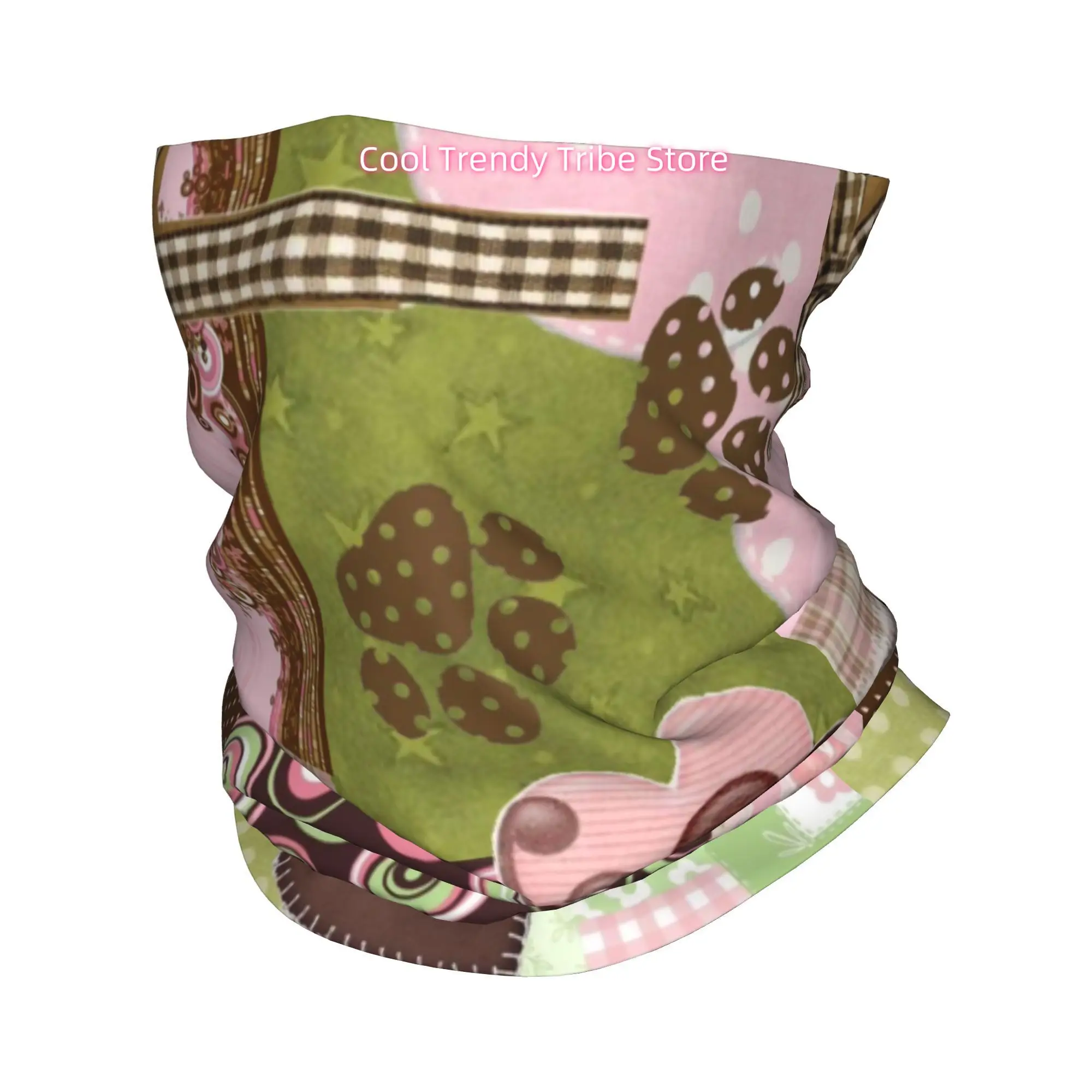 Women' Boho Retro Patchwork Head Scarf Bandana with Hearts & Lace Floral Print - Pink Brown Green Hair Wrap Suitable for Summer