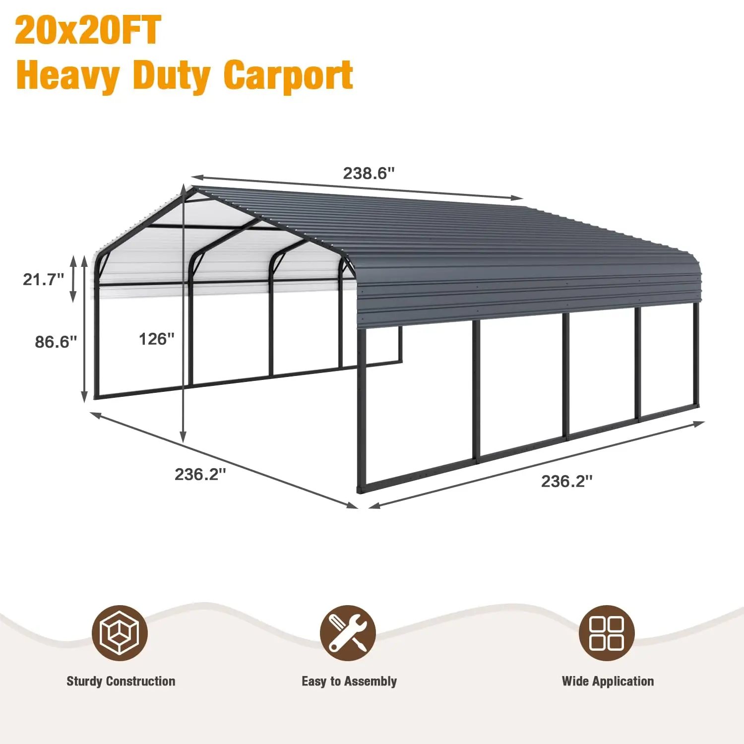20' x 20' Outdoor Carport, Heavy Duty Metal Carports with Galvanized Steel Roof and Enhanced Base, Carport Canopy Car, Custom