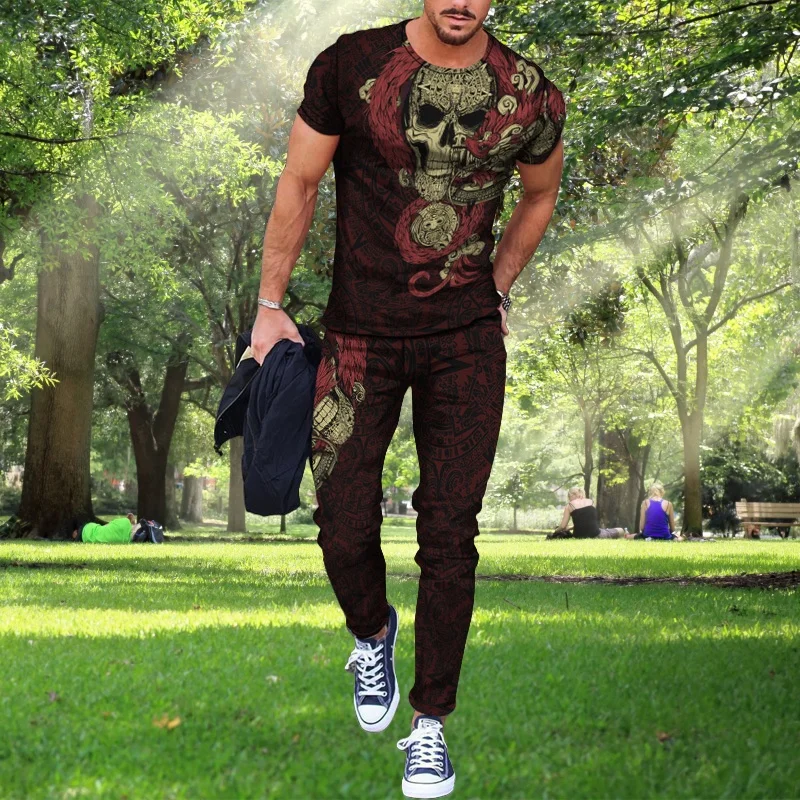 

2025 New Men's Printed Men's Crew Neck Short Sleeve Pants Set Breathable Quick Drying Casual Sports Outdoor Elite Men's Set